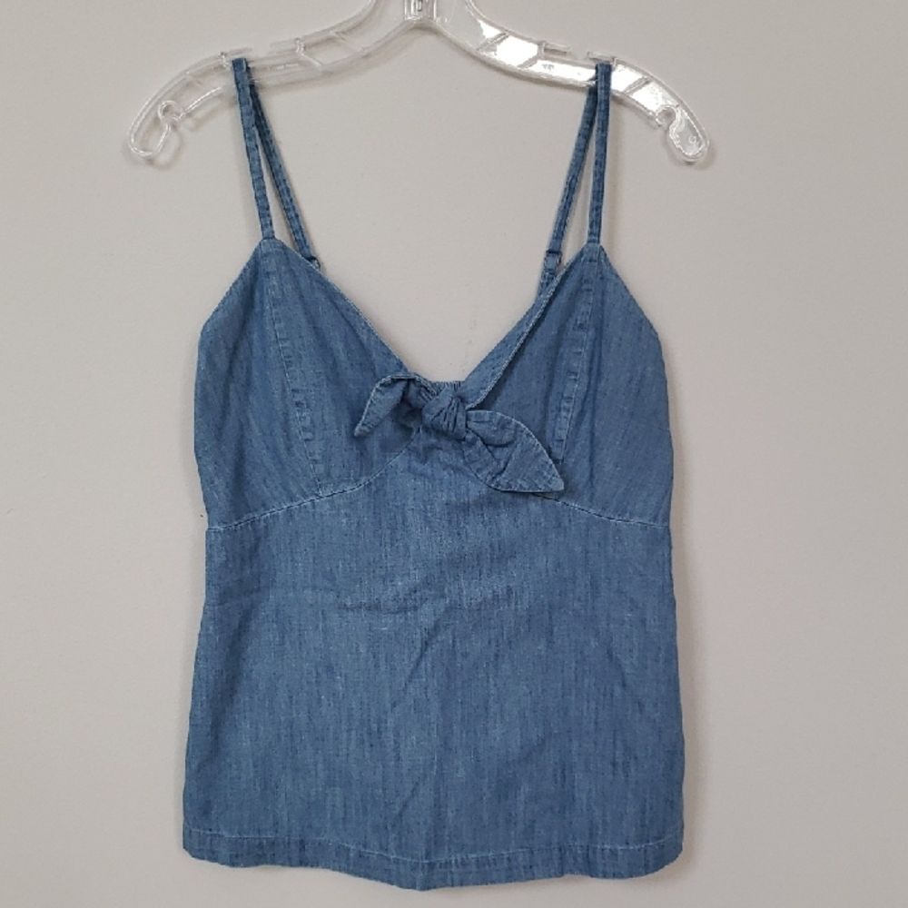 Y2K Old Navy Top Womens S Denim Milkmaid Knotted Smocked Baby Doll Tank